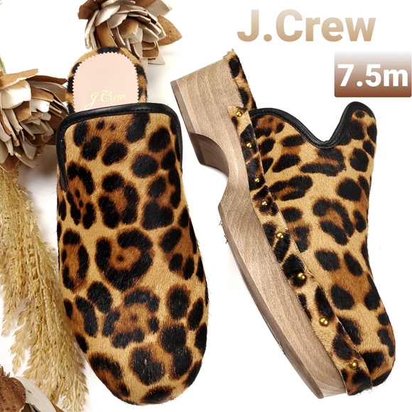 J. Crew Shoes - J. Crew Leopard Print Calf Fur Mule Clogs 7.5